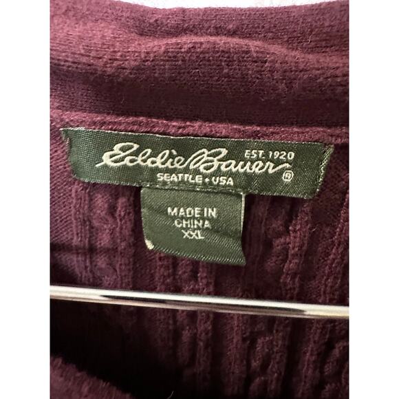Eddie Bauer Cable Knit V Neck Sweater Women XXL Travel Winter Warm Twee Granola - Picture 2 of 8